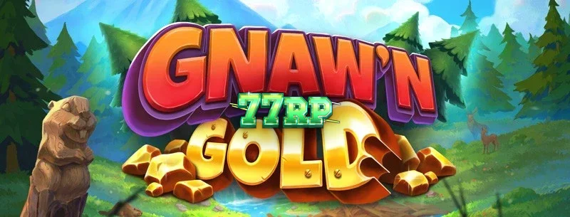 Tampilan visual slot Gnaw’n Gold dengan tema hutan dan berang-berang